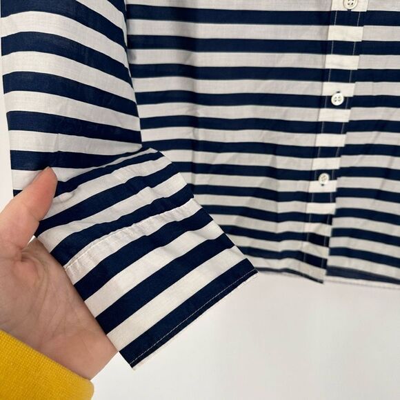 J. Crew Women's Striped Long Sleeve Boy Button-Down Shirt Blue White Size 8 - Picture 4 of 9